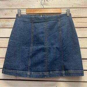 No Boundaries Denim Mini Skirt Y2K Style Cotton Stretch Panel Stitch S